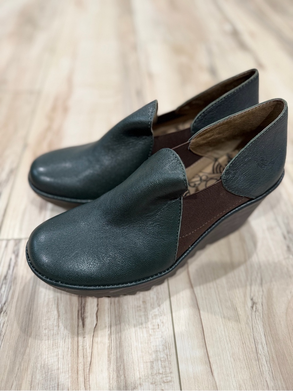 Fly London Dark Green Wedge Slip-On Platforms